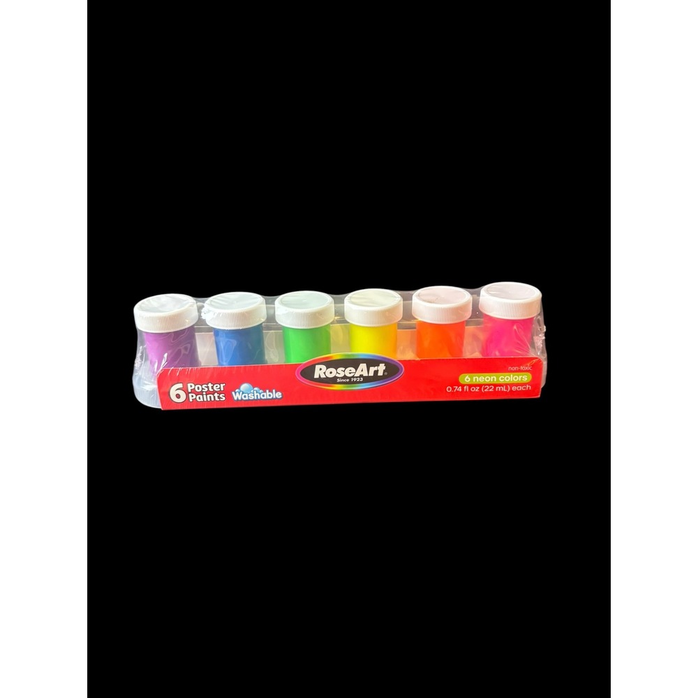 RoseArt Neon Washable Poster Paint Set 6 Colors 0.74 fl oz Each New Sealed